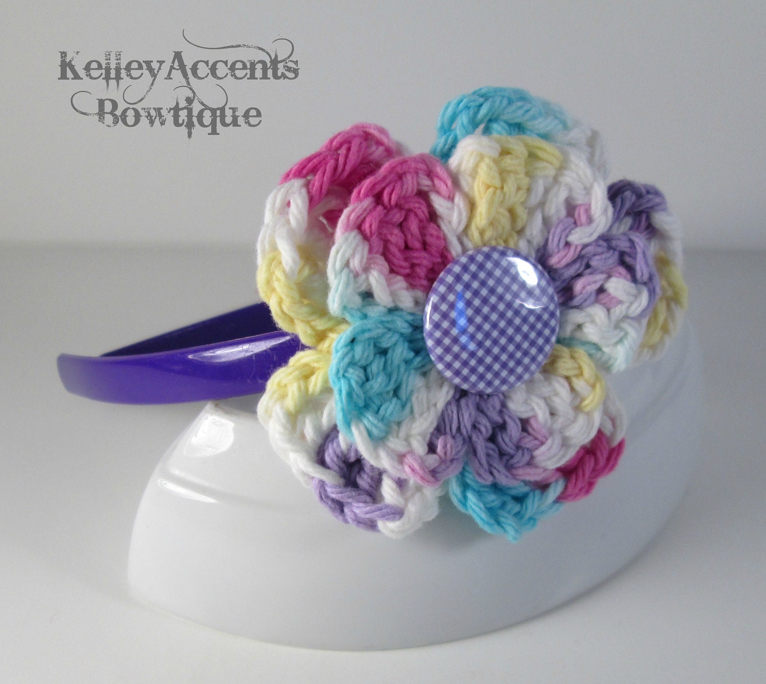 Purple Crochet Flower Headband - Rainbow Crochet Flower