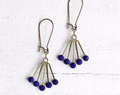 Blue Deco Modernist Earrings... Royal Blue Glass Gems in Antique Fan Settings