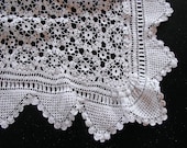 Vintage French Baby Hand Crocheted Christening Shawl,  Nursery Crib Cover