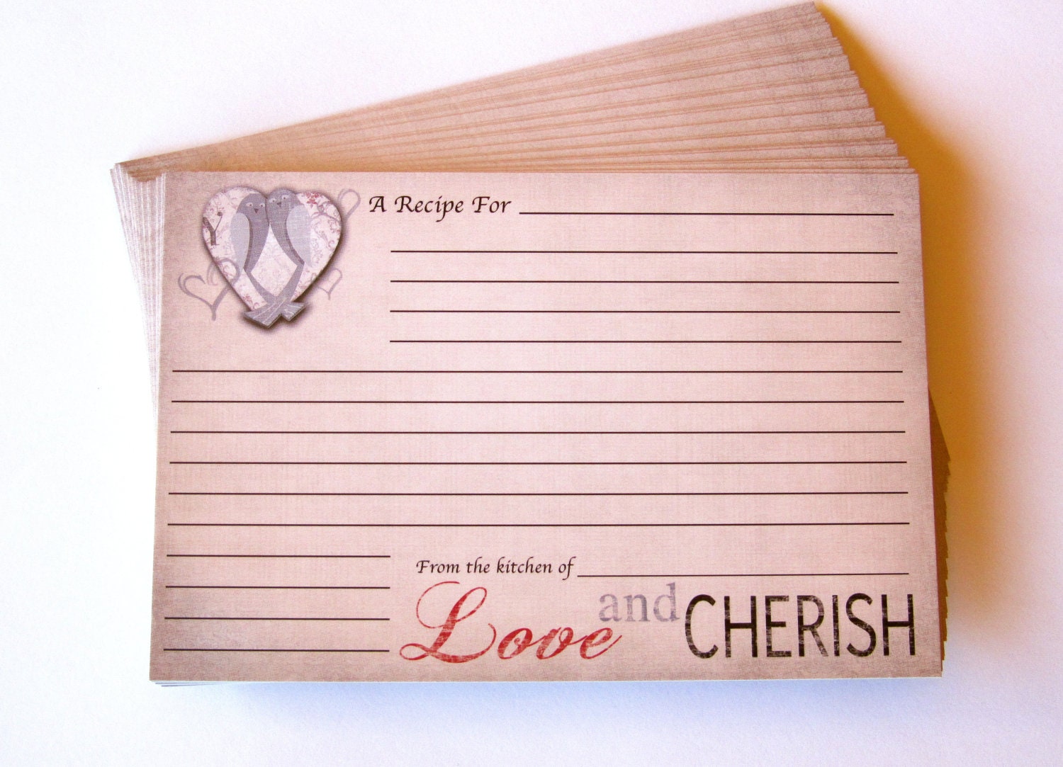 Recipe cards - Wedding Bridal Shower- 4x6 inch recipe cards - Set of 50 - DOUBLE SIDED