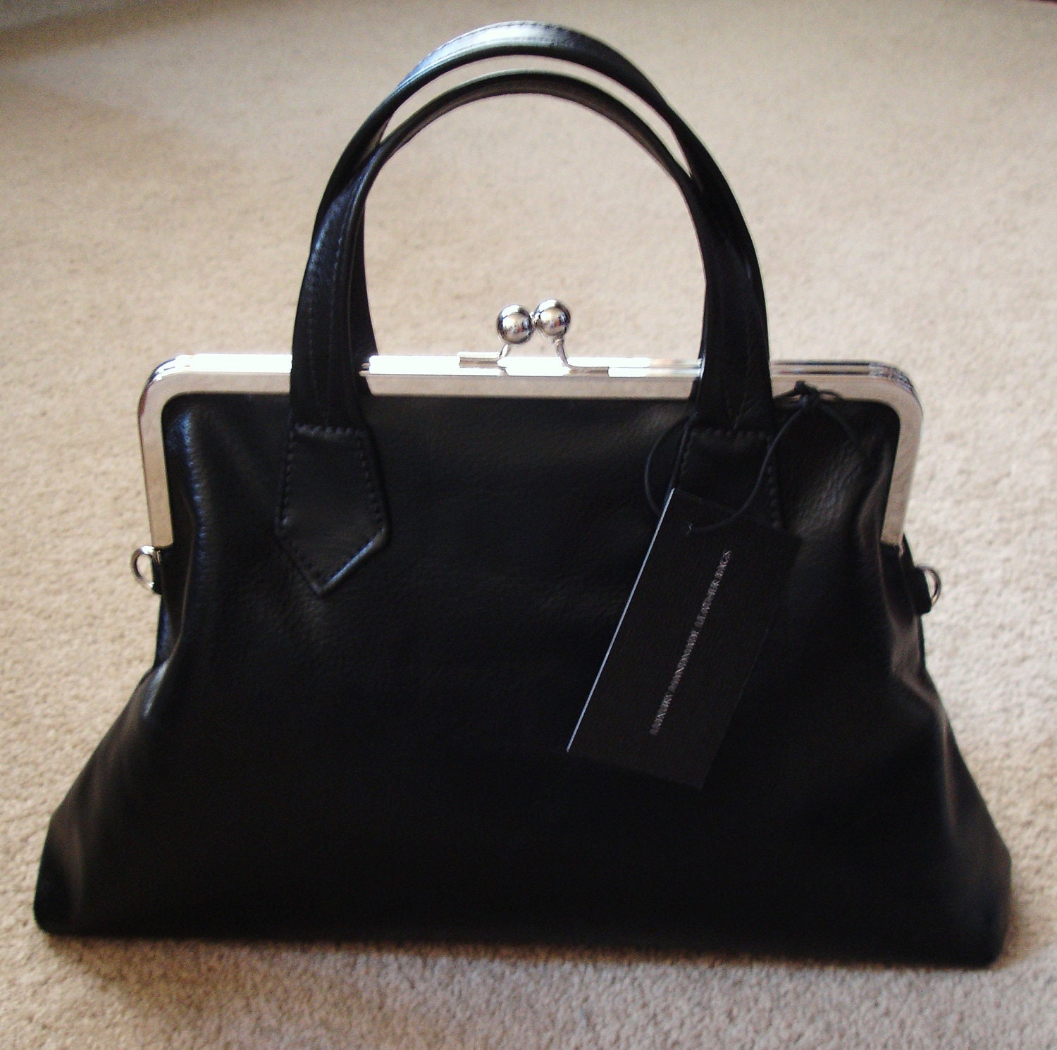 Black Calfskin leather clutch handbag frame bag