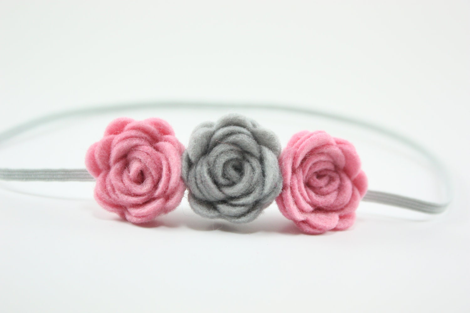 Baby Headband- Felt Flower Headband - Pink and Gray - Toddler Headband - Newborn Headband - Girls Accessories