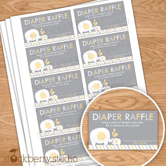 Yellow and Gray Elephant Baby Shower Diaper Raffle Ticket - Instant Download Il_570xn