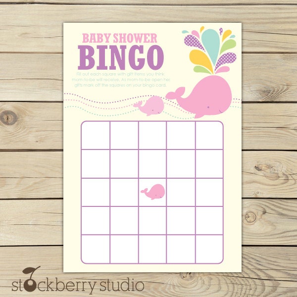 Girl Whale Baby Shower Pink Printable Bingo Game - Instant Download Il_570xn