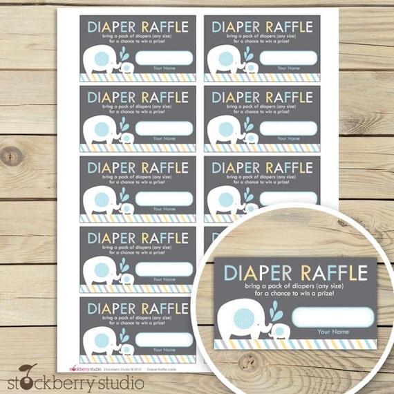 Blue and Gray Elephant Baby Shower Diaper Raffle Tickets - Instant Download Il_570xn