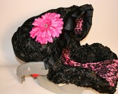 3d Rose Pink and Black damask minky with Ruffle-  Infant car seat cover- Custom Order