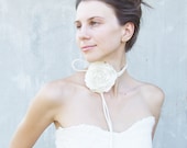 4 in 1 Wedding white felted flower with cord: necklace, belt, bracelet and hair accessories pastel ivory rose winter wedding bridesmaid