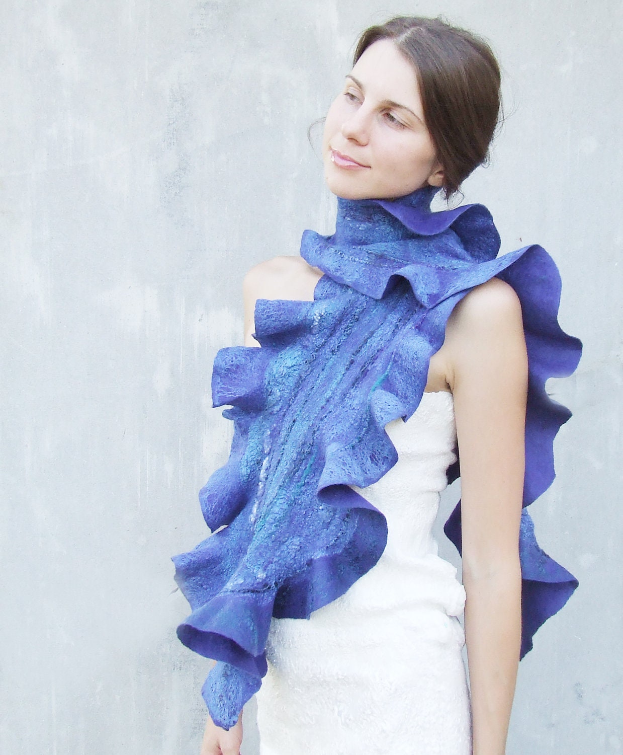 Ruffles royal blue scarf felting wool luxury neon oht winter wedding bridesmaid idea for her fall autumn fashion