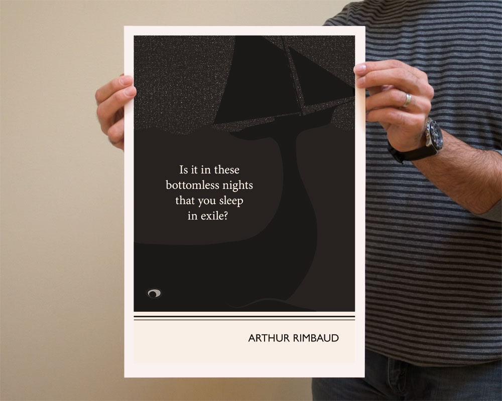 Illustration, Arthur Rimbaud Quote, Fine Art Print and Art Posters, Nautical Art, Wall Art, Boat Illustration, Whale Drawing, Whale Art