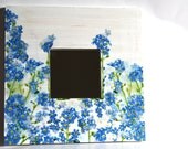 Forget-me-not decoupage mirror home decor living room handmade original perfect gift, flowers, floral, organic, nature, blue white green