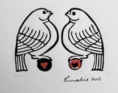 Two Small Finches Linocut