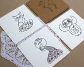 Pack of Four Blank Hand Printed Cards