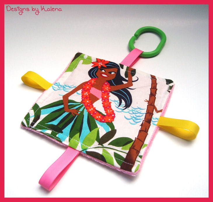 Hawaiian Taggie Crinkle Toy - Baby Girl  - Sensory - Teether - Leis n Luaus
