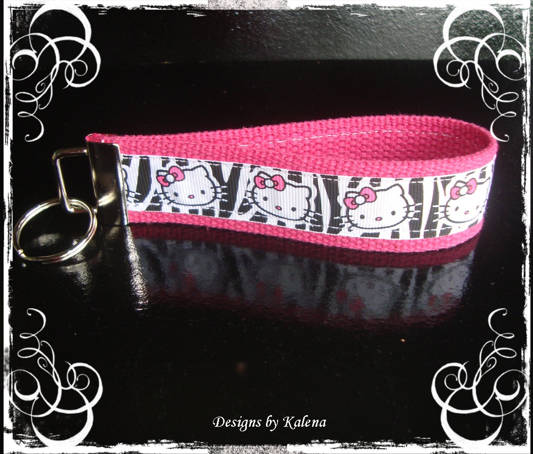 Zebra Hello Kitty Key Fob - Wristlet - Keychain - Handmade