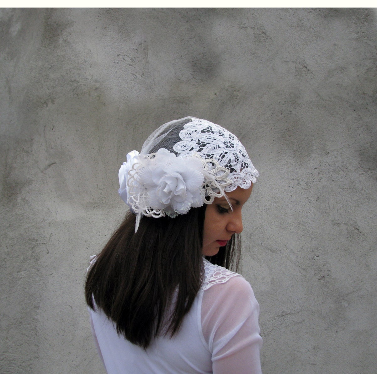Cap Veils Weddings / Bridal Accessories Hair Bridal headband Boho ooak Head piece 1920 hair headress fascinator