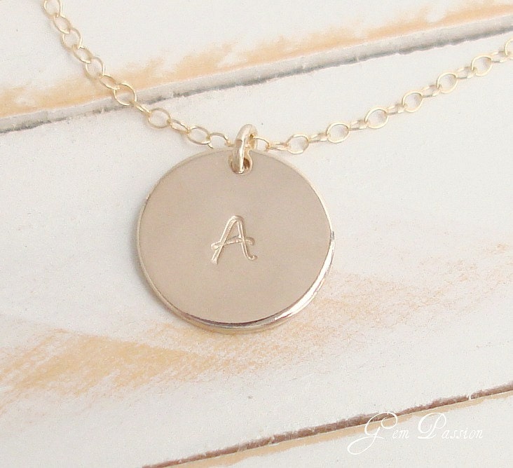 14k Gold Filled Disc Necklace Initial by GemPassionJewelry on Etsy