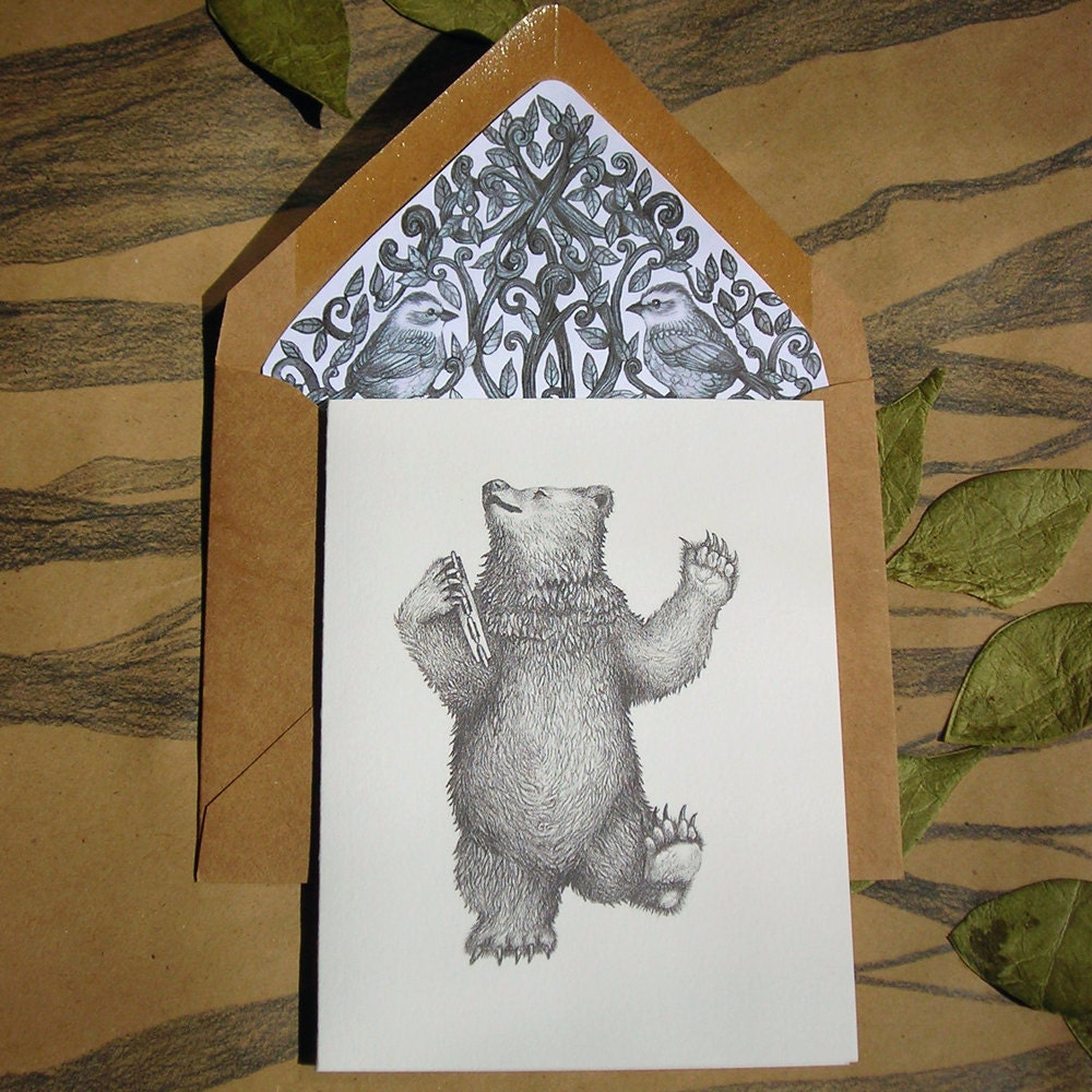 Set of 5 Eco-Friendly Dancing Bear Notecards
