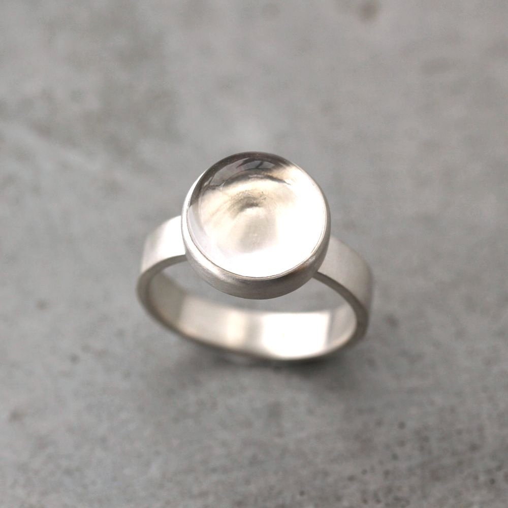 Ice Clear Quartz Ring, Winter Ice Rock Crystal Quartz Gemstone Bright Sterling Silver Ring -  Ready to Ship in US Size 7.5