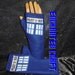 NEW design- Blue Fleece Dr Who fingerless gloves TArdiS Style police box with thumbs