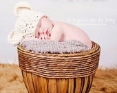 READY TO SHIP. Size 3-6 mo. Chunky 100% Cotton  Beanie Cream Bear Hat with Ears. Photo prop