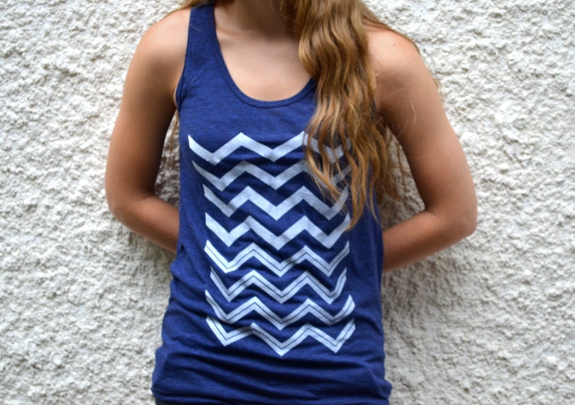 Tank Top - Dark Blue with White Chevron