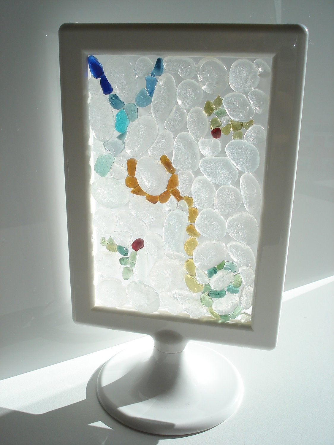 Sea Glass Christmas suncatcher mosaic in shades of Blue, Honey, Yellow, Golden Brown and green , E0773 from Seaham, UK - (NE England)