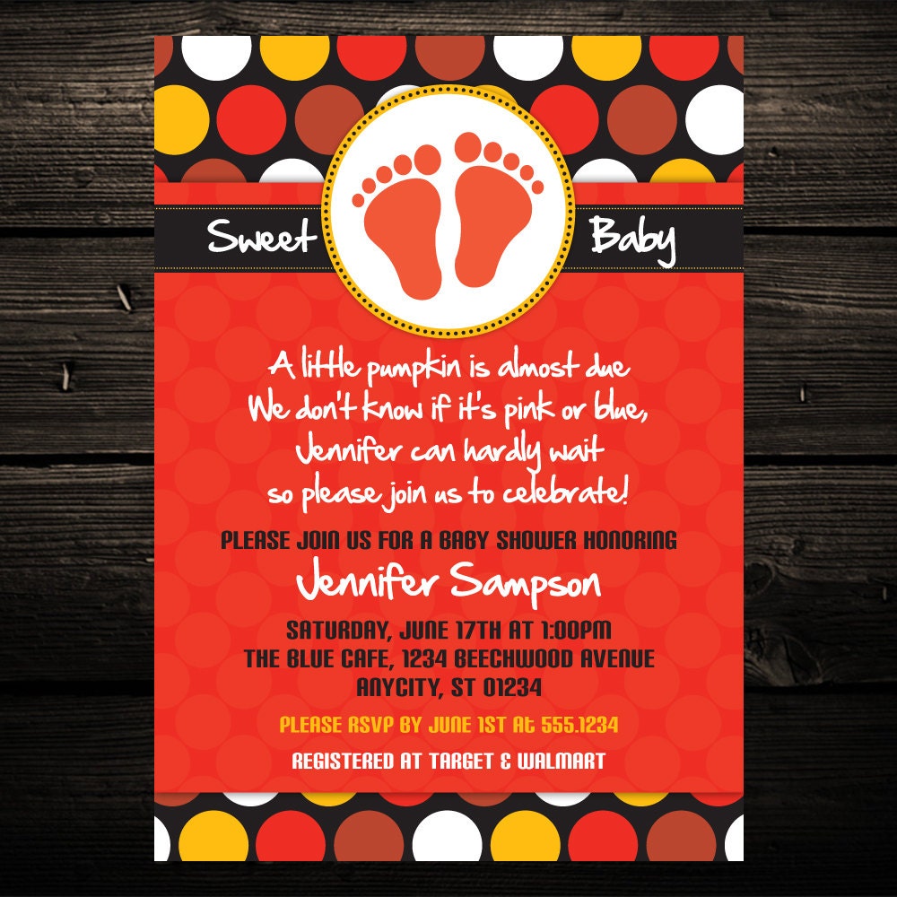 Mod Fall Pumpkin Dots Printable Baby Shower or Birthday Invitation -- Any color