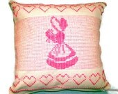 Pillow Cover Handwoven Swedish Weaving Pink Girl Hearts