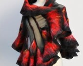 Nuno felted scarf wrap / handfelted / merino wool / silk chiffon