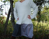 Girls Sweater Tunic Dress/ Ecru and Gray Upcycled Girls Dress/ size 10/12