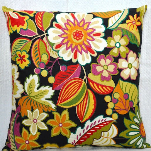 Green Red Purple & White Floral Indoor/Outdoor Pillow Cover - 20 x 20