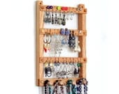 Earring Holder, Jewelry Organizer, Oak, Wood, Hanging, Necklace Organizer.  Wall Mounted.  30 pairs, 4 pegs. Jewelry Display