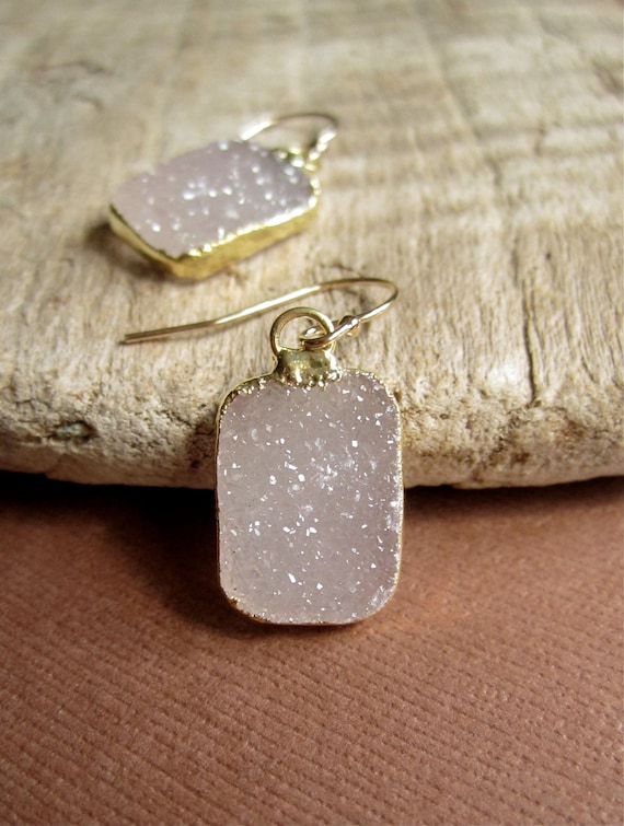 Gold Druzy Earrings Agate Drusy Quartz Tags