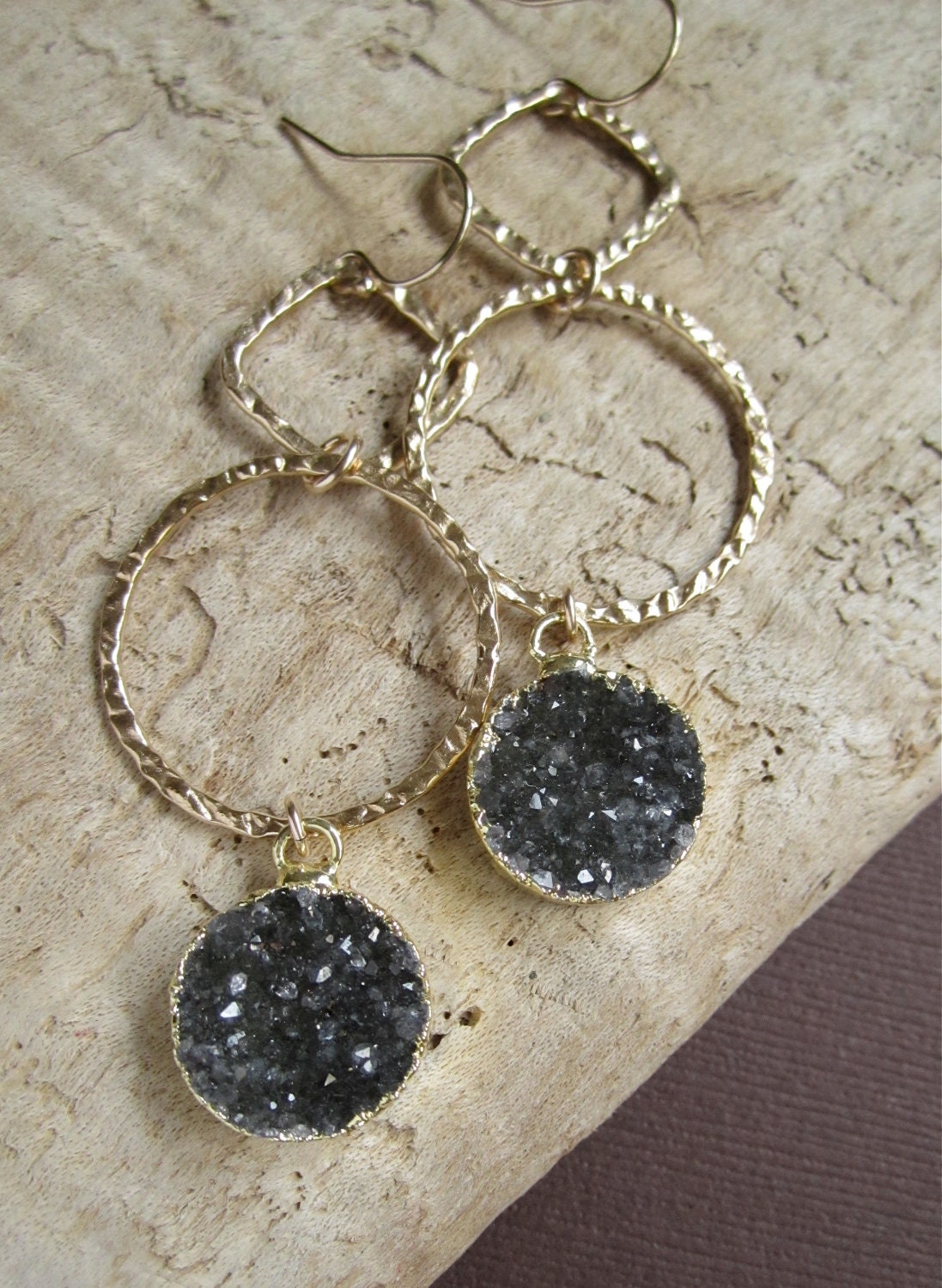 Agate Druzy Earrings Drusy Quartz 14K Gold Fill
