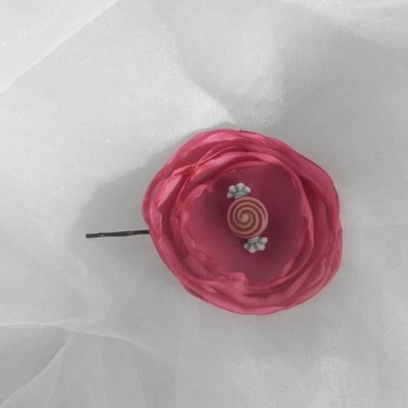 Pink Flower Candy Center Bobby Pin