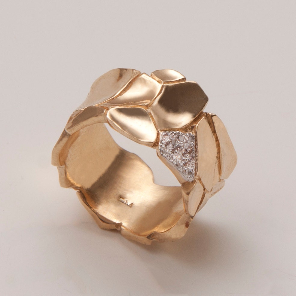 Parched Earth No.2 - 14K Gold and Diamond Ring, Antique ring, Filigree engagement ring, engagement band, mens ring