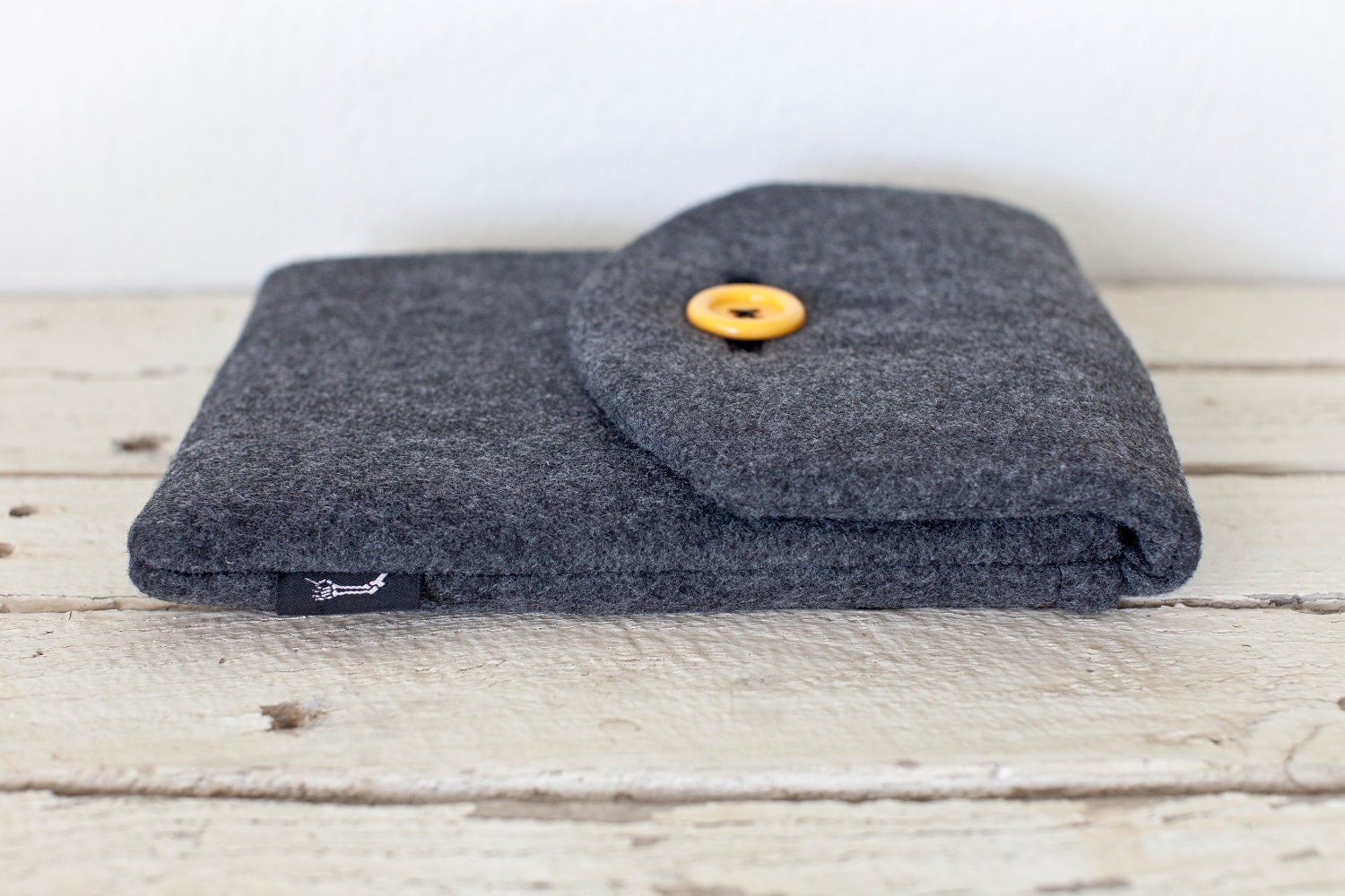 iPad Case, iPad Sleeve, iPad Cover - "Soul Sleeve" Padded with Pocket - Grey Eco Wool Yellow