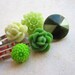 Flower Hair Pins - Flower Cabochon Bobby Pins - Silver - Green - Emerald - Key Lime