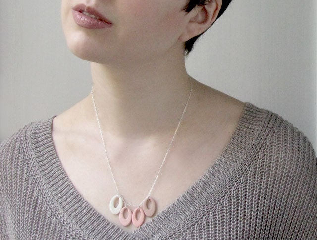 Ombre Jewelry - Transitioning Pink Porcelain Loops on Sterling Silver Necklace