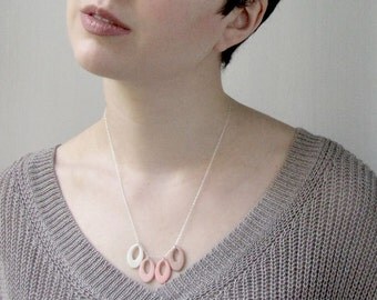Ombre Jewelry - Transitioning Pink Porcelain Loops on Sterling Silver Necklace