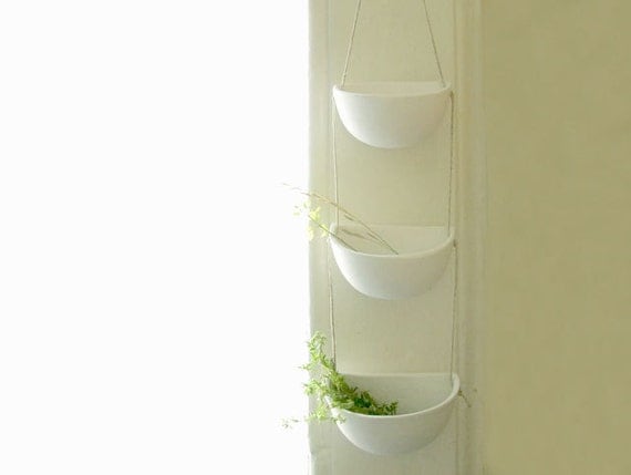 White Decor - Wabi Sabi - Graduated Hanging Porcelain Pots Trio
