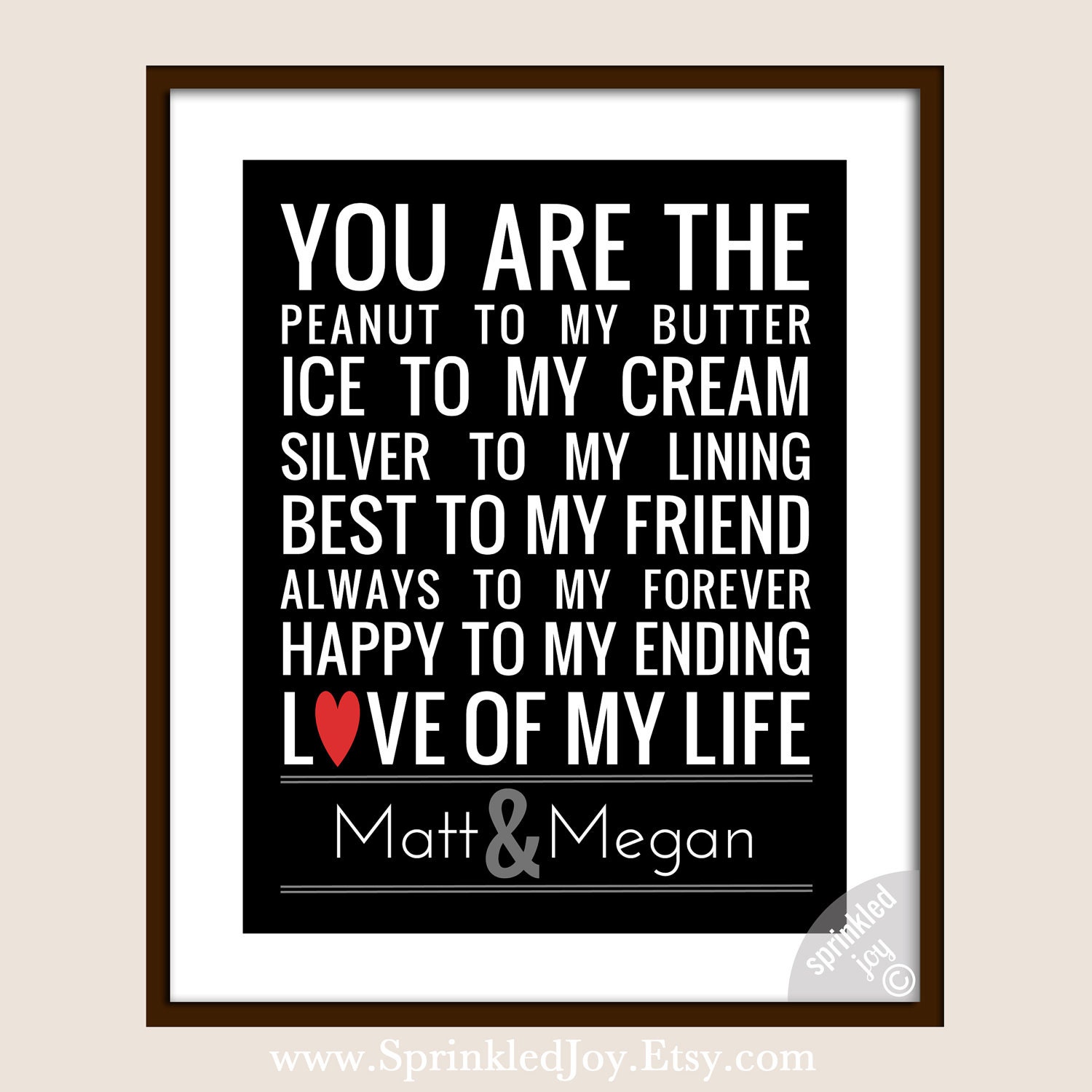 You Are the Peanut to My Butter - Couples Names Version - 8x10 Fully Customizable - Great for Weddings and Anniversary Gifts