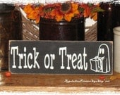 Trick or Treat with Cute Ghost -Wood Sign- Halloween Decor