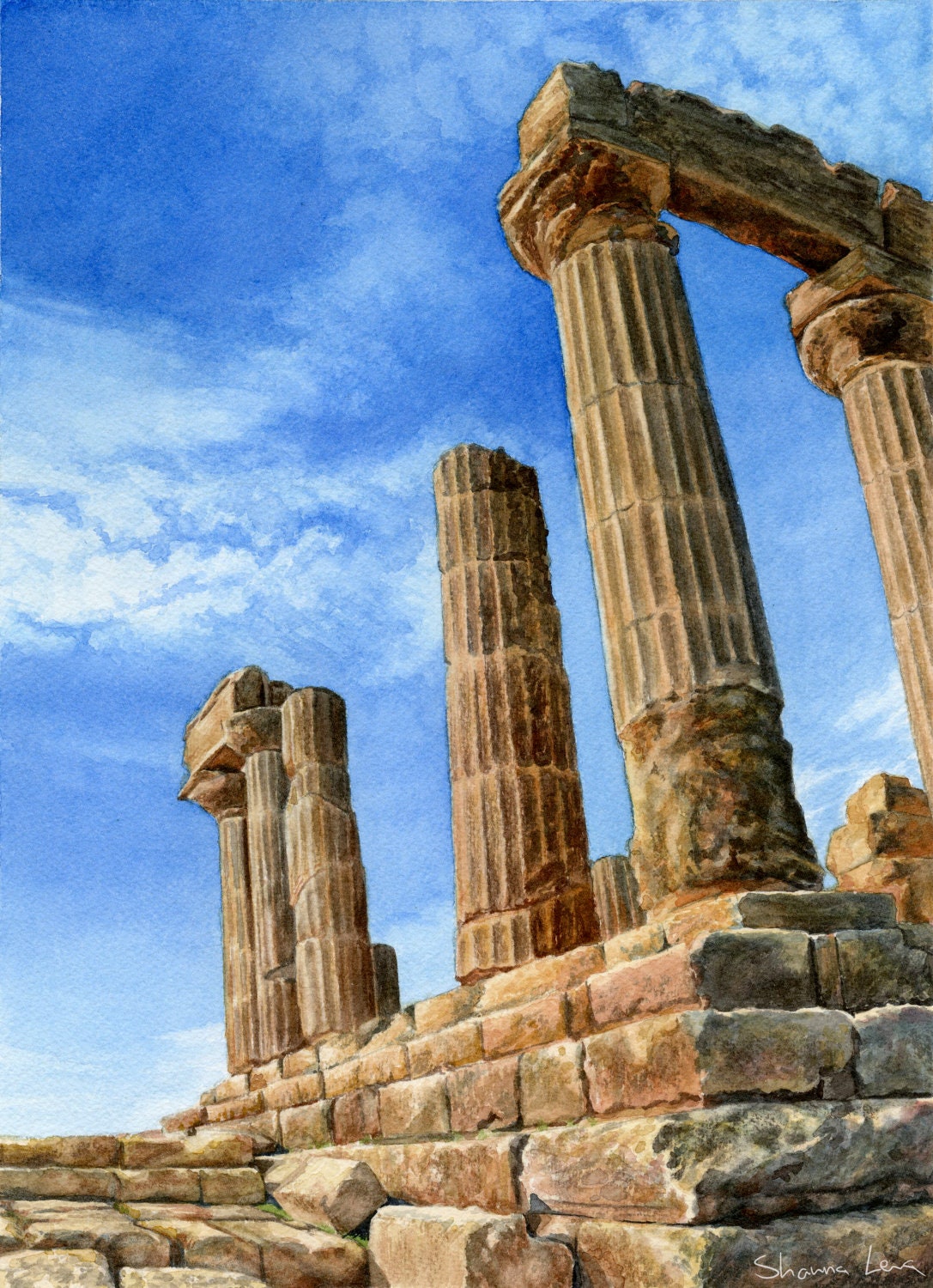 Watercolor of Sicily - Temple of Hera - Illustration Digital Print