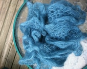 Aqua Blue Mohair Scarf Knit Scarf Ruffles Silk made in Colorado