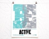 Be Active woodcut print