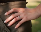 thin 7 multifaceted eco resin ring - clear with silver flakes