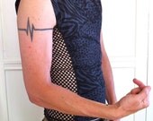 Mens Shirt colorblock two-tone cyber goth Burning Man raver tribal festival dance leopard fishnet sleeveless tank Post Apocalyptic Mad Max