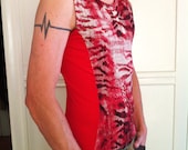 Mens Shirt colorblock two-tone cyber Burning Man raver tribal festival lightweight sleeveless tank snakeskin red Gothic Apocalyptic Fetish