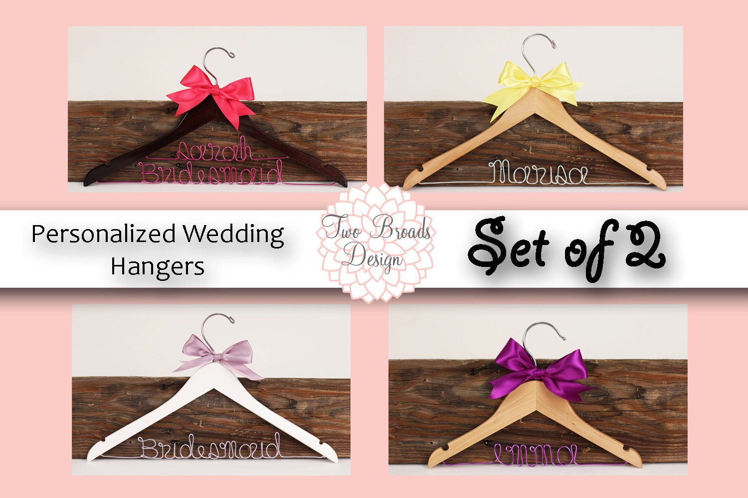 Set of 2 Personalized Custom Bridal Hanger, Brides Hanger, Bride, Name Hanger, Wedding Hanger, Personalized Bridal Gift